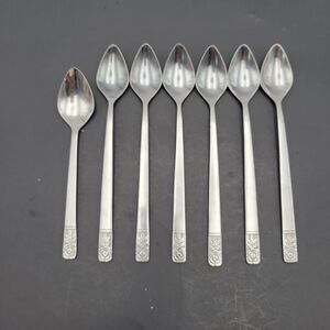 Vintage Garden Rose St Regis Japan Stainless 7 Piece Spoons Flatware